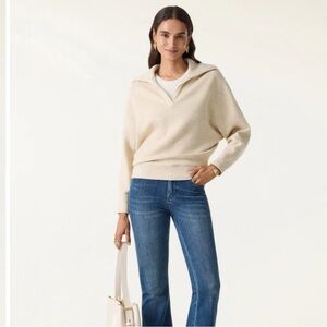 Cozy Collared V-Neck Batwing Sleeve Pullover
